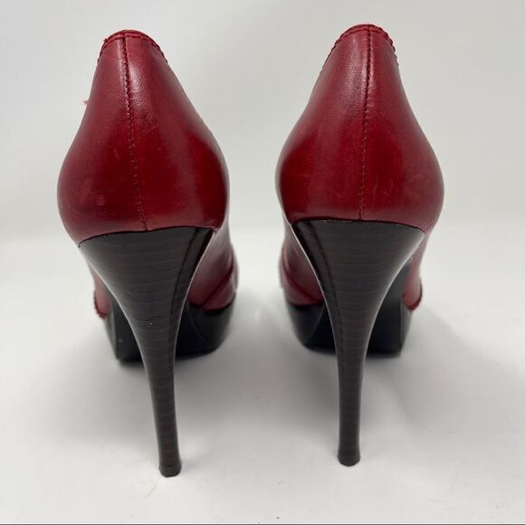 Guess Shoes GFBELVA Red Peep Toe Leather Pump Platform Women's 6.5M Stacked Heel - Picture 6 of 10